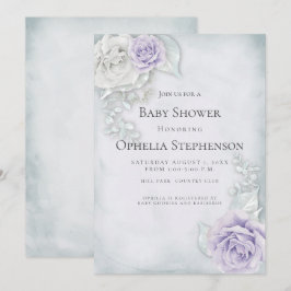 Baby Shower Blek Blue Lilac Ro Inbjudningar