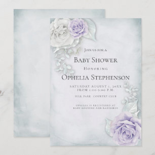 Baby Shower Blek Blue Lilac Ro Inbjudningar