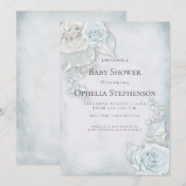 Baby Shower Blek Blue Vit ros Inbjudningar