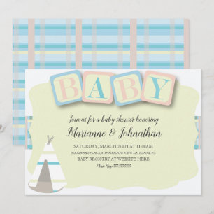 Baby Shower Block Boho Tribal Plaid Inbjudan