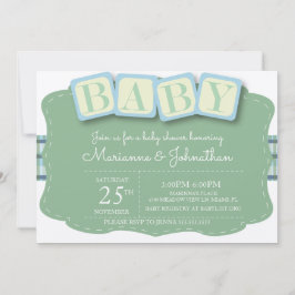Baby Shower Block Pojke Plaid Inbjudan