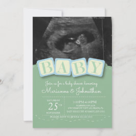 Baby Shower Block Pojke Rutig Ultraljud Foto Inbju Inbjudningar