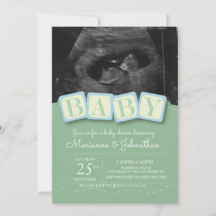 Baby Shower Block Pojke Rutig Ultraljud Foto Inbju Inbjudningar