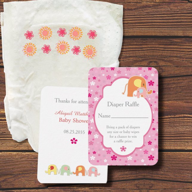 Baby Shower Blöja Raffel Elefanter Tilläggskort (Skapare uppladdad)