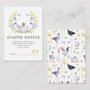 Baby Shower Blöja Raffla Biljett   Blommiga Kyckli Tilläggskort
