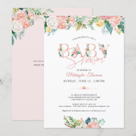 Baby Shower Blommig Roséguld Rosa Nyans Typografi Inbjudningar
