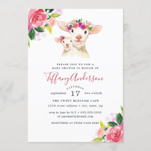 Baby Shower Blommig Söt Mammas Och Baby Lamm Inbjudningar