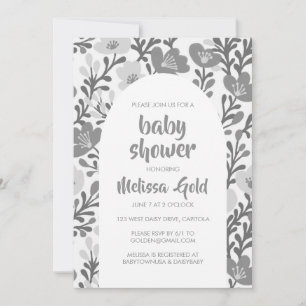 BABY SHOWER Blommigt Arch Grått Flower Mönster ANP Inbjudningar