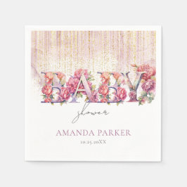 Baby Shower Blommigt Brev Rosa Guld Personlig Pappersservett