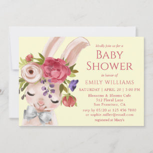 Baby Shower Blommigt Bunny Rabbit Cute Modern Inbjudningar