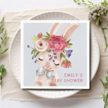 Baby Shower Blommigt Bunny Rabbit Cute Modern