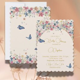 Baby Shower Blommigt Fält Elegant Modern Guld Inbjudningar