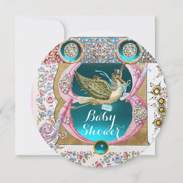 BABY SHOWER,BLOMMIGT GEMSTONES INBJUDNINGAR (Framsida)