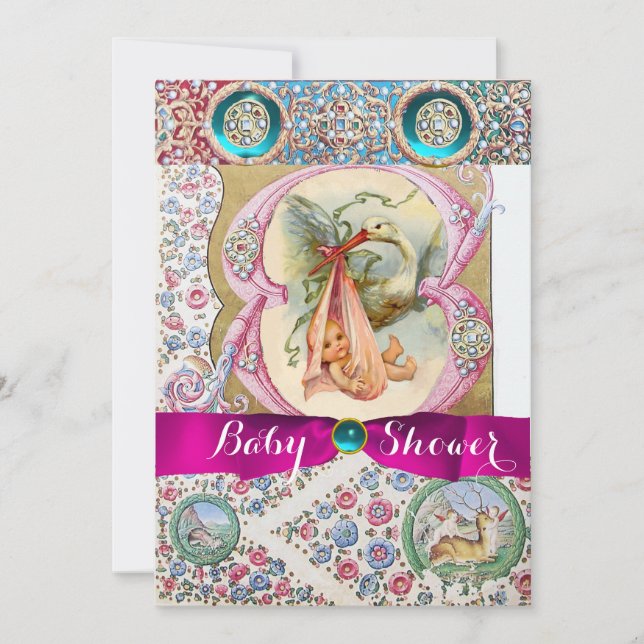 BABY SHOWER,BLOMMIGT GEMSTONES INBJUDNINGAR (Framsida)