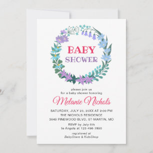 Baby Shower Blommigt Greenery WAN Bluebell Lilac Inbjudningar