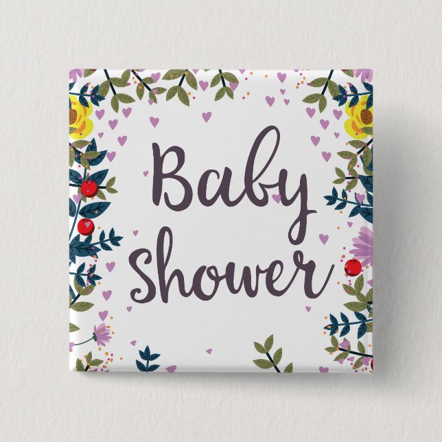 Baby Shower Blommigt Inbjudan Knapp (Framsida)