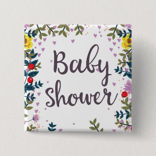 Baby Shower Blommigt Inbjudan Knapp