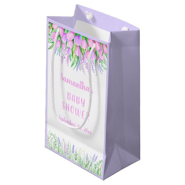 Baby Shower Blommigt Lavender Rosa Tulips (Framsidan Vinklad)