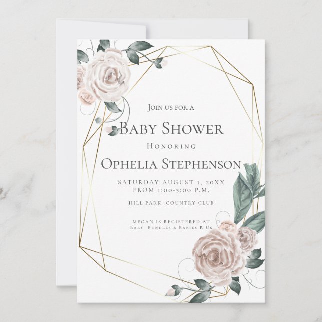 Baby Shower | Blommigten Watercolor Dusty Ro Meddelande (Framsida)