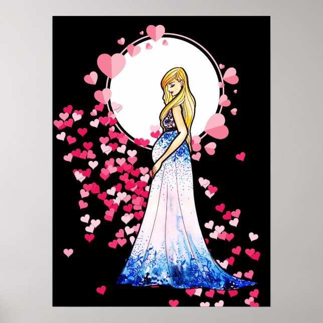 Baby Shower Blonde Dam i Moderskap Long Dress Poster (Framsidan)