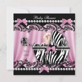 Baby Shower Blondhårig Flicka Rosa Zebra 2 Inbjudningar
