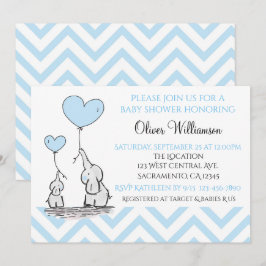 Baby Shower Blue Baby Elephant with Heart Anpassni Inbjudningar