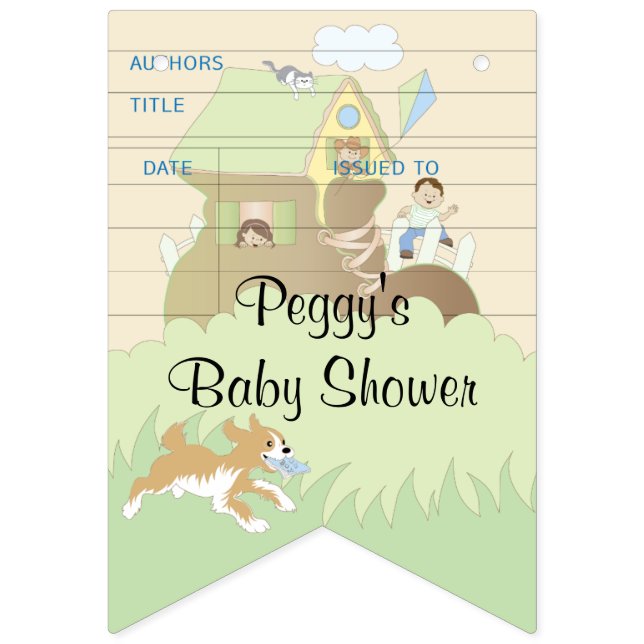 Baby Shower Blue/Bibliotek, Swallowtail Banner Vimplar (Sextonde flaggan)