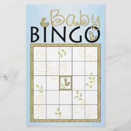 Baby Shower Blue BINGO "Guld Birds" Flygblad