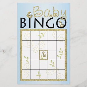 Baby Shower Blue BINGO "Guld Birds" Flygblad