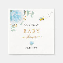 Baby Shower blue blommigt greenery bi boy Pappersservett