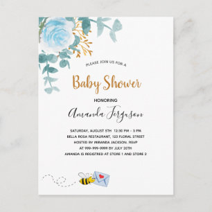 Baby Shower blue boy blommigt greenery mamma to be Vykort