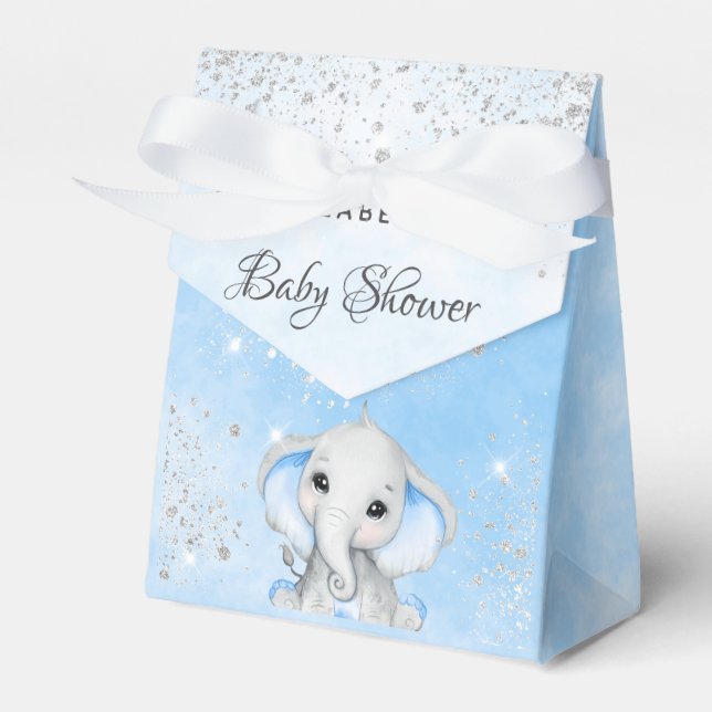 Baby Shower Blue Boy gullig elefant glitter Presentaskar (Framsidan Sidan)
