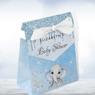 Baby Shower Blue Boy gullig elefant glitter Presentaskar