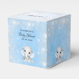 Baby Shower Blue Boy gullig elefant glitter Presentaskar