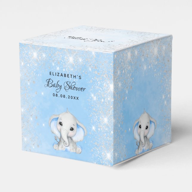 Baby Shower Blue Boy gullig elefant glitter Presentaskar (Framsidan Sidan)