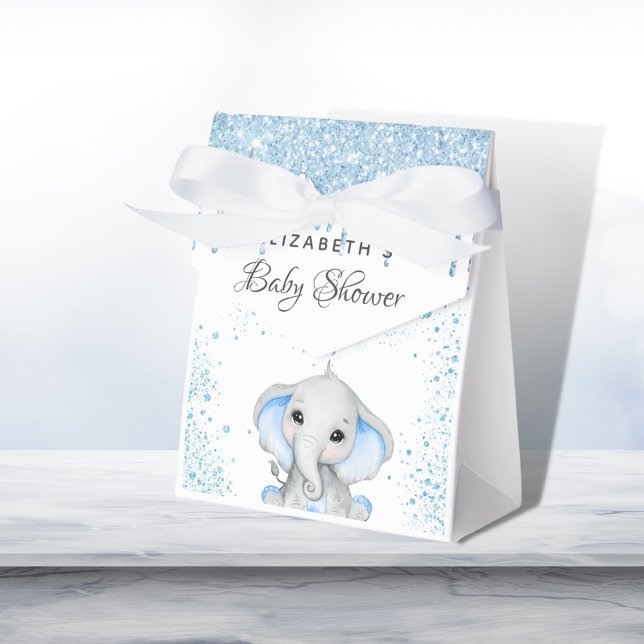 Baby Shower Blue Boy white, söt elefant Presentaskar (Skapare uppladdad)