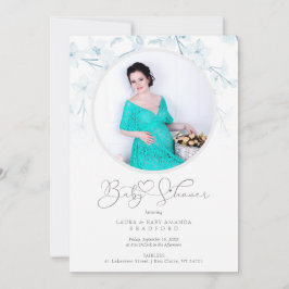 Baby Shower Blue Floral Botanical Photo Invitation