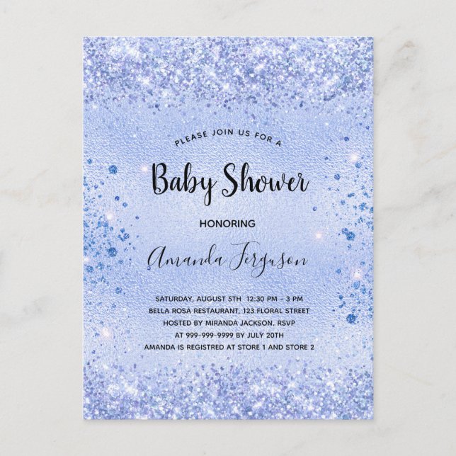 Baby Shower Blue glitter boy Inbjudan Vykort (Framsida)