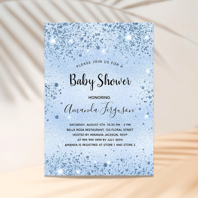 Baby Shower Blue glitter-pojke glamous Inbjudningar (Skapare uppladdad)