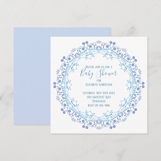 Baby Shower Blue Greenery Modern Cute Mandala (Fram/baksida)