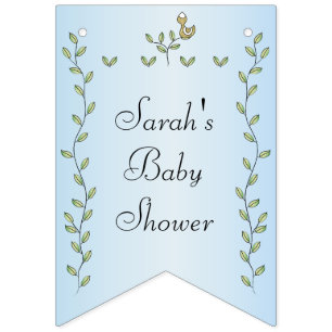 Baby Shower BLUE "Guld Birds", Svettbanderoll Vimplar
