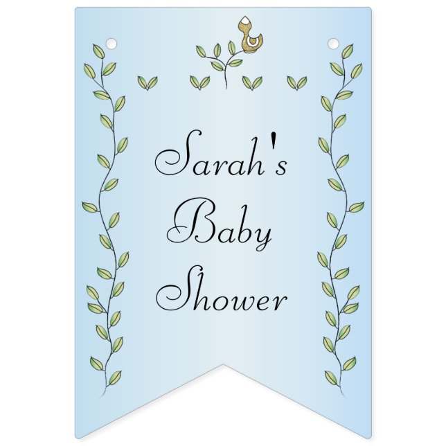 Baby Shower BLUE "Guld Birds", Svettbanderoll Vimplar (Sextonde flaggan)