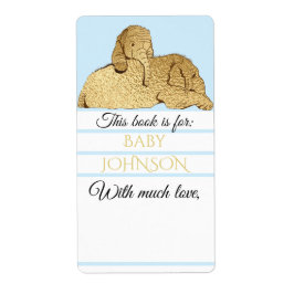 Baby Shower Blue Guld Elephant Bookplate Lakan 8 Fraktsedel