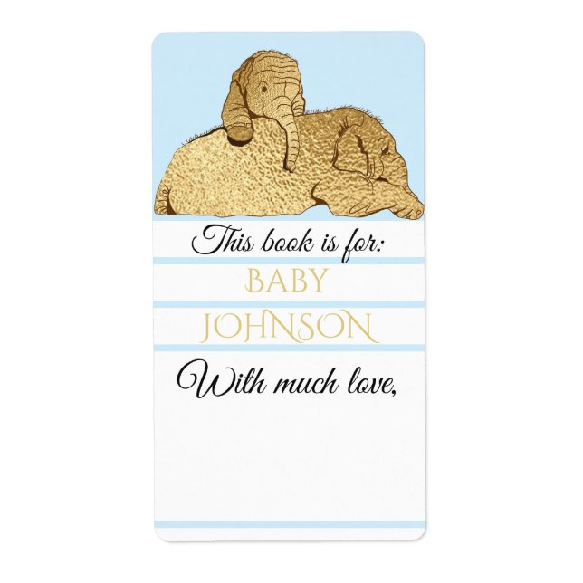 Baby Shower Blue Guld Elephant Bookplate Lakan 8 Fraktsedel (Framsidan)