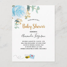 Baby Shower Blue humla blommigt Greenere boy Inbjudan Vykort
