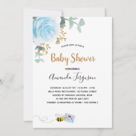 Baby Shower Blue humla blommigt Greenere boy Inbjudningar