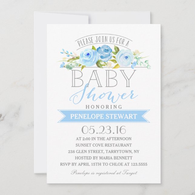 Baby Shower Blue | Inbjudan till babyvisningsprogr (Framsida)