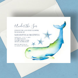 Baby Shower Blue Nautical Whale Watercolor Inbjudningar