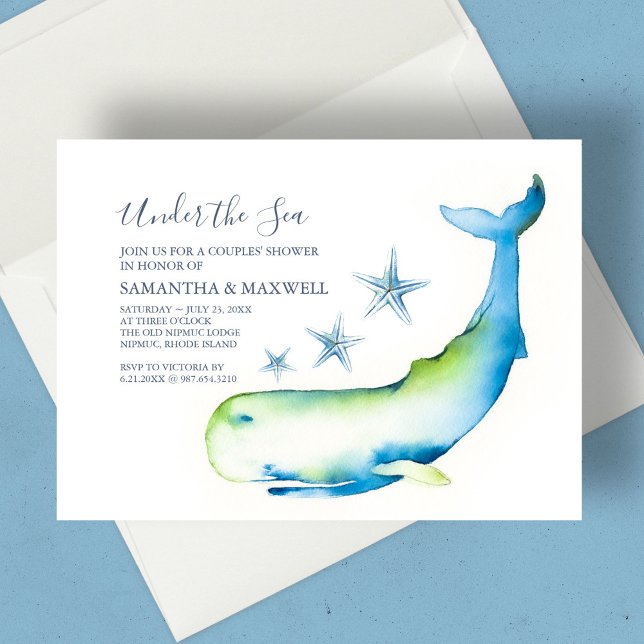Baby Shower Blue Nautical Whale Watercolor Inbjudningar (Baby Shower Blue Nautical Whale Watercolor Invitation)