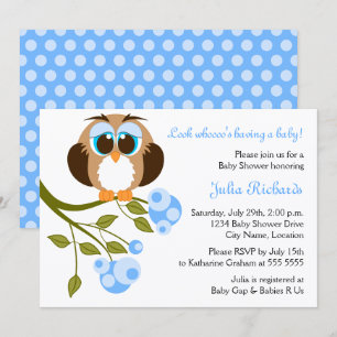 Baby Shower Blue Öga Baby Uggla  Inbjudningar